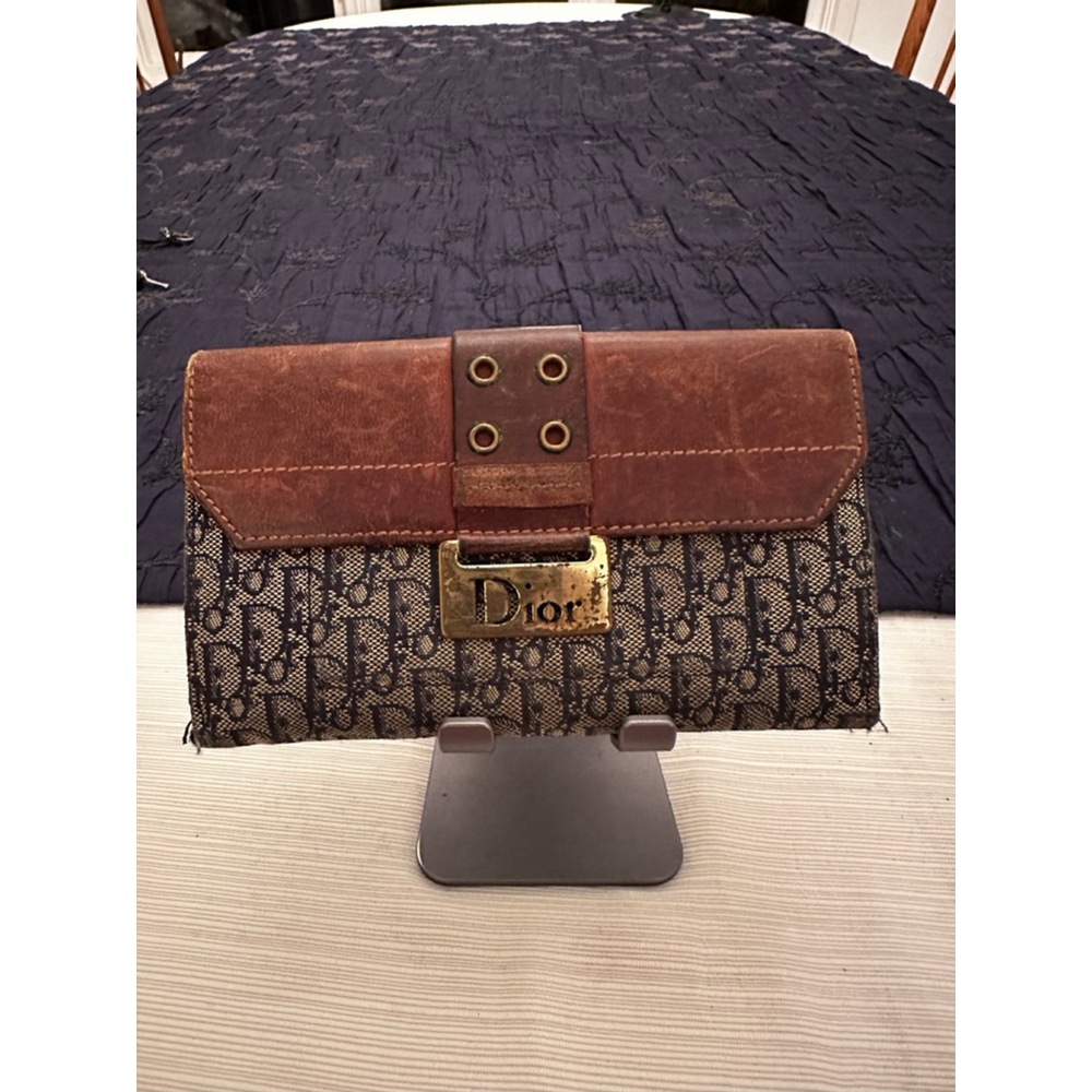 Dior Beige & Blue Canvas & Leather Medium Wallet - Picture 2 of 11
